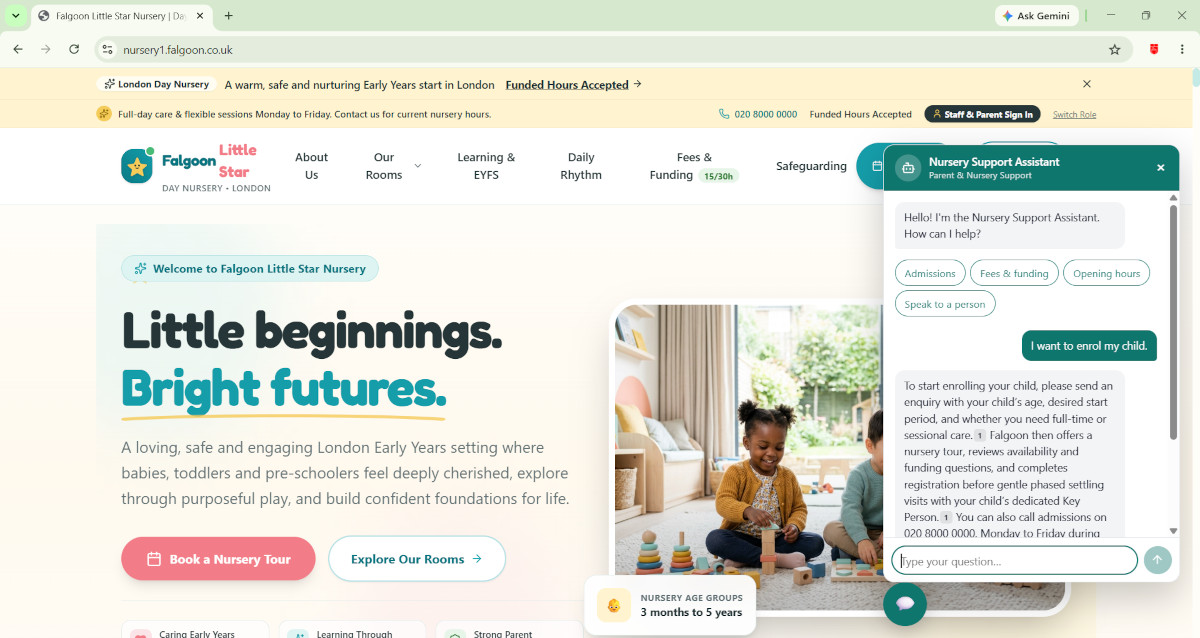 AI chatbot screenshot for early years providers