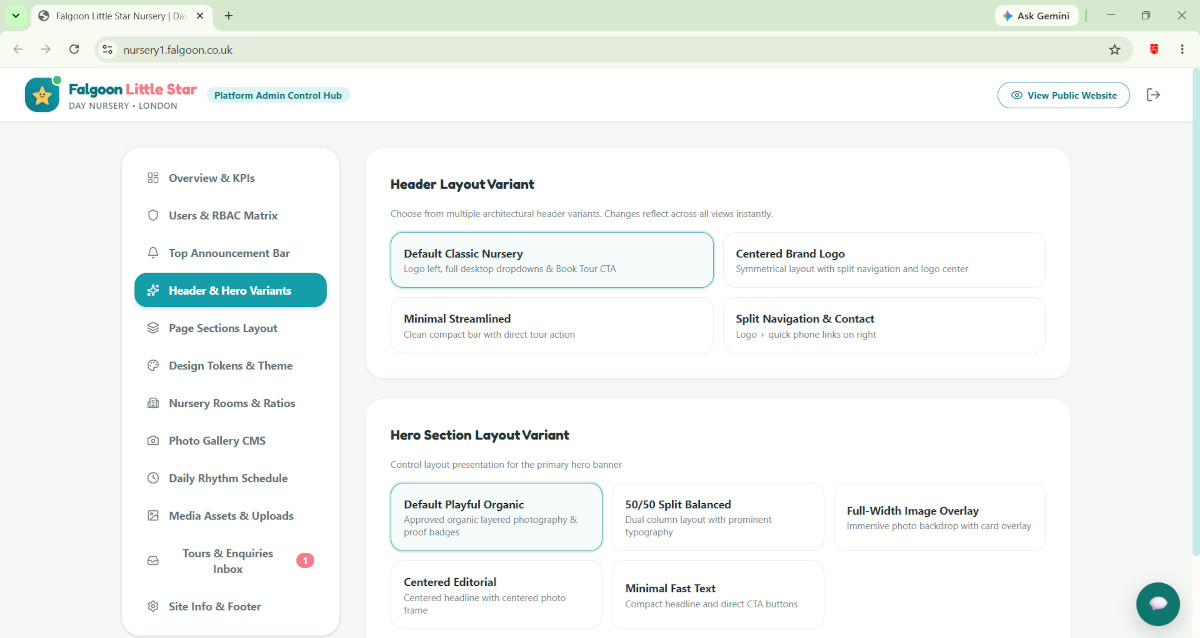 Nursery website CMS and AI Assistant demo screenshot